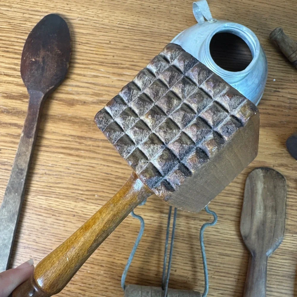 Vintage Rustic Kitchen Utensil Lot Wood Meat Tenderizer Spoon Bottle Opener 10pc
